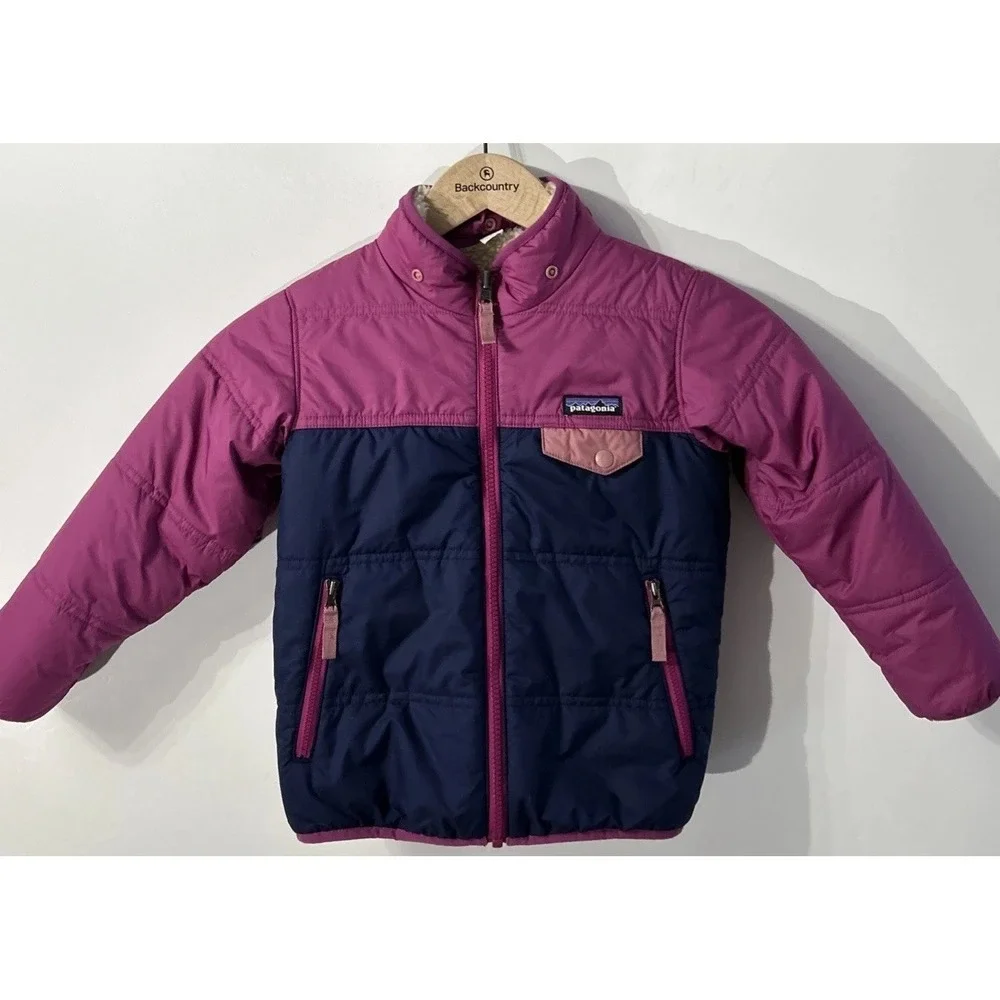 Girls Patagonia Reversible Tribbles  Full Zip Jacket Kids 61160 Sz 5 5T Sherpa